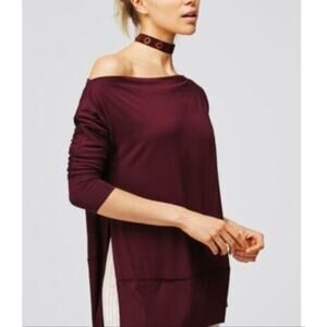 Free People We The Free Burgundy Long Sleeve Side Split Hem Luna Tee Size M